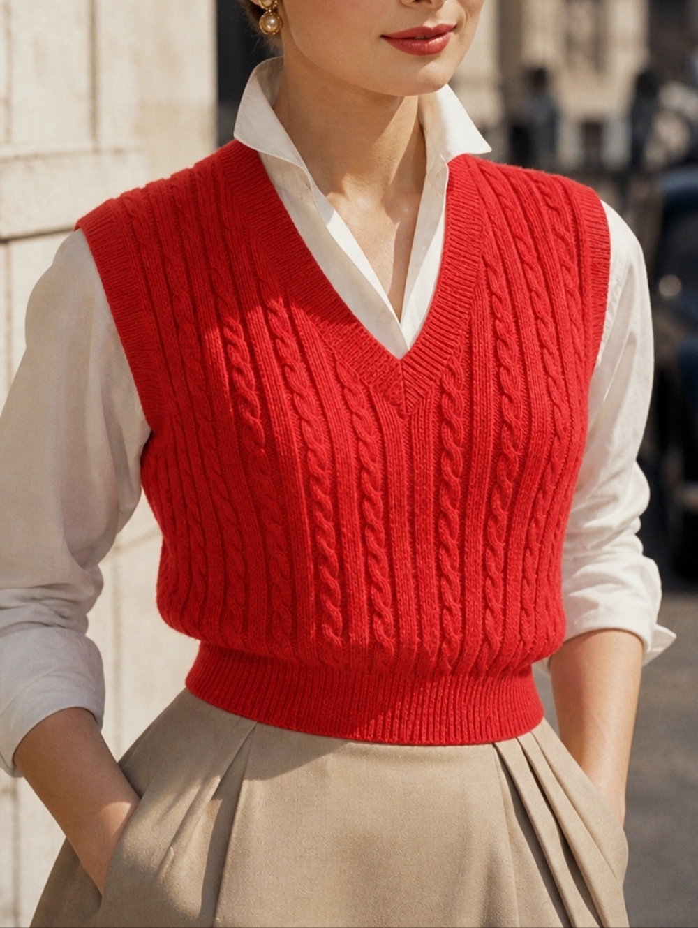 Twik Red Cable Knit Sweater Vest – Women’s Size S